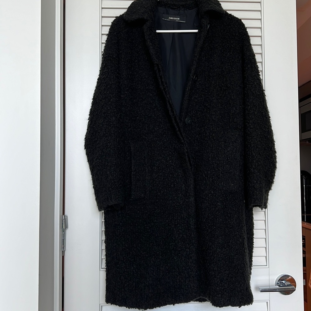 Zara Long Black Teddy Coat